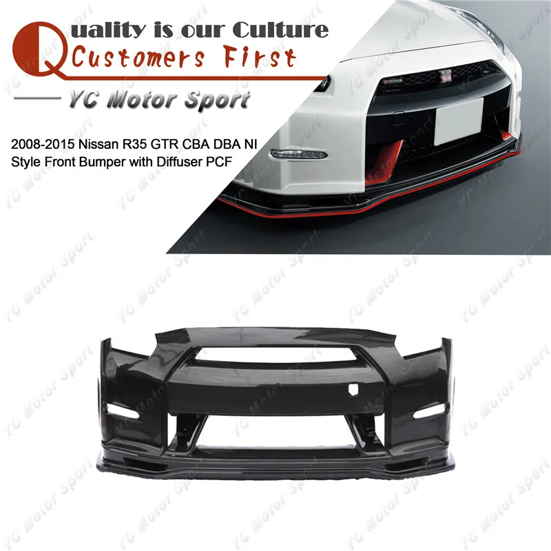 Portion Carbon Fiber NI Style Front Bumper with Diffuser Fit For 2008-2015 R35 GTR CBA DBA Front Bumper with Lip Undertray