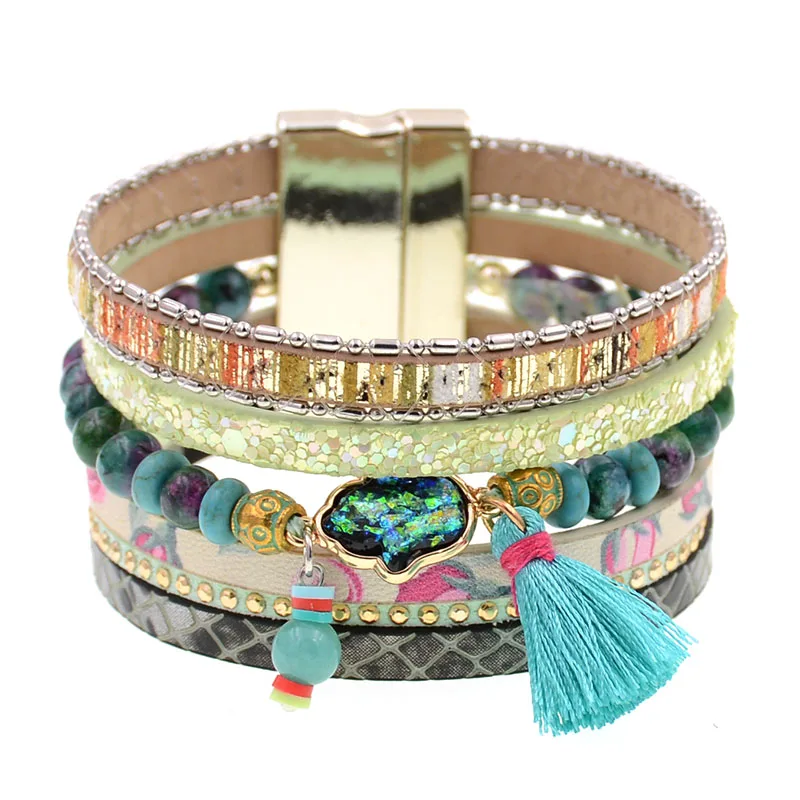 WELLMORE bohemia bracelets for women Leather bracelet natural stone beaded bracelets fashion jewelry women bracelets wholesale