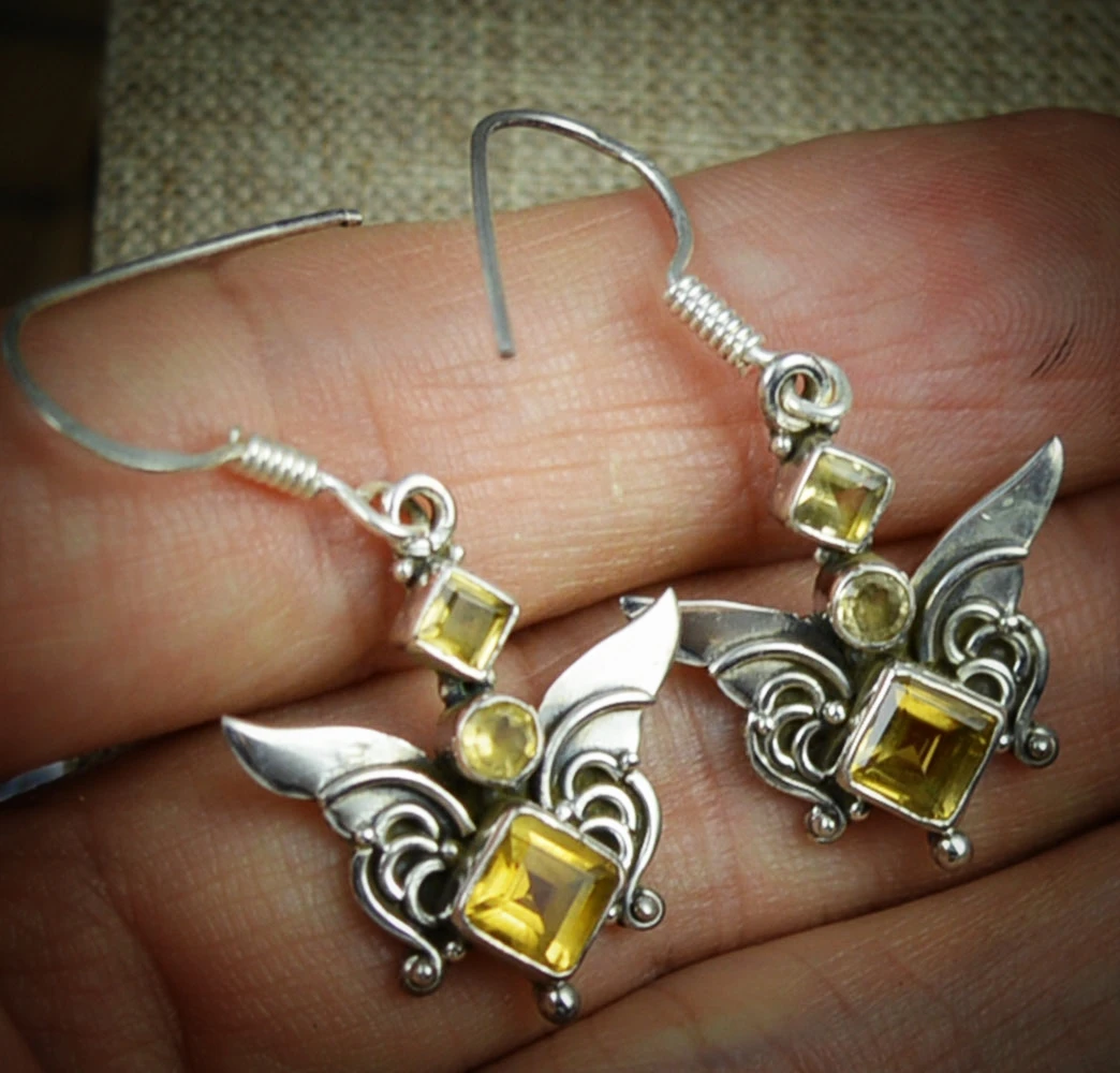 

Genuine Citrine EARRINGS 925 Sterling Silver, 38 mm, KE0227