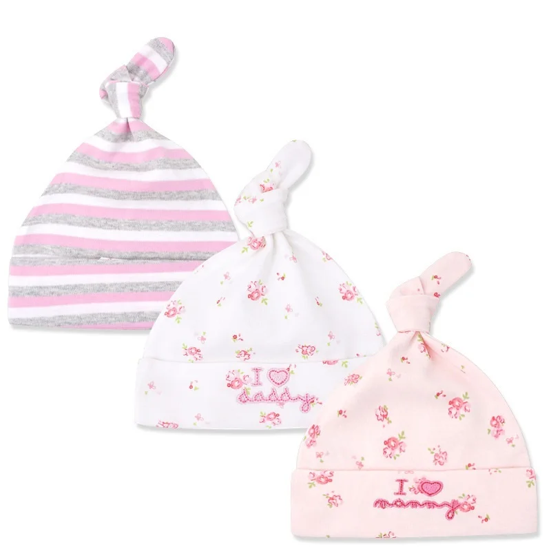 3pcs Per Lot Baby Hats 100% Cotton Printed Baby Hats & Caps For 0-6 Months Newborn Baby Accessories Dropshipping KF268