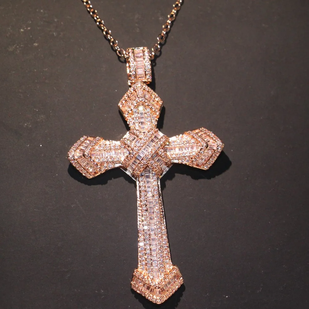 Luxury Jewelry 925 Sterling Silver&Rose Gold Fill Cross Pendant Pave micro AAAAA CZ Eternity Women Lucky Necklace With Chain