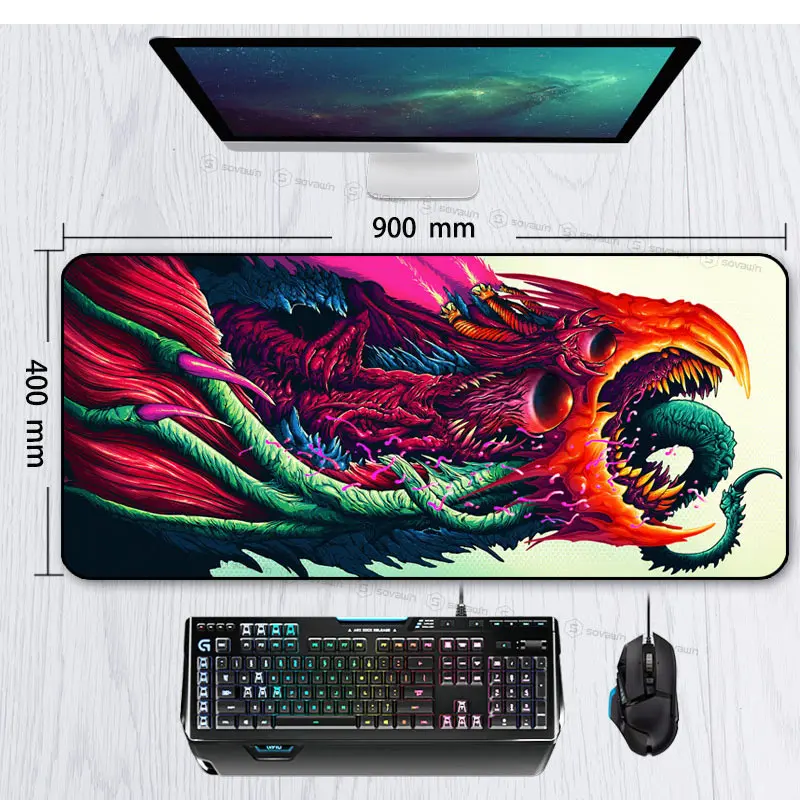 Игровой коврик для мыши 900x400 мм Hyper Beast XL, большой резиновый коврик для клавиатуры CS GO, подставка для запястья, настольный компьютерный коврик