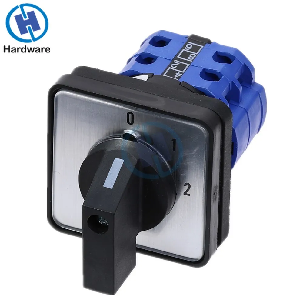 Interruptor de cambio de leva rotativa de 20A, 660V, 3 posiciones, 0-1-2, 8 terminales, LW28-20