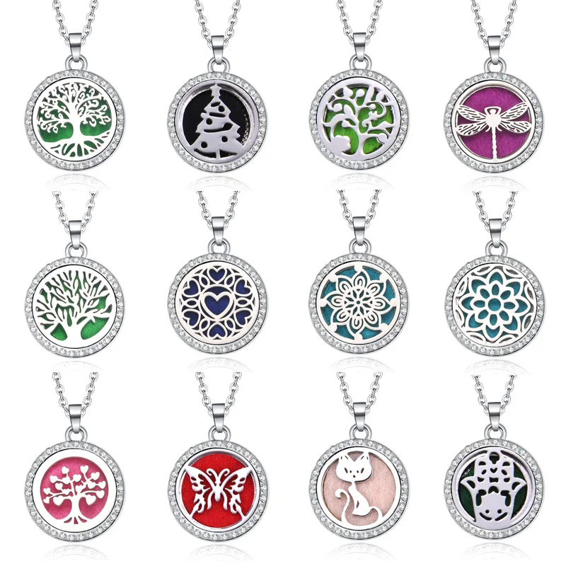 Tree Hollow Out Aromatherapy Diffuser Necklace Jewelry Perfume Locket Pendant Essential Oil Scent Locket Necklace With Pads