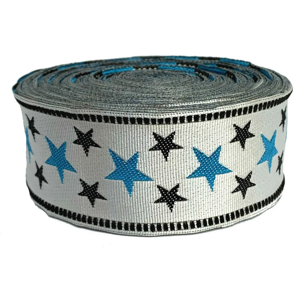 ZERZEEMOOY 34MM 10YARD/LOTS DIY Handmade Accessories Blue Pentagram Woven Jacquard Ribbon MZZD19032707