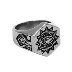 Illuminati Pyramid Eye Masonic Ring Stainless Steel Jewelry Sons Light Sun Moon Star Biker Mens Ring Wholesale 931B
