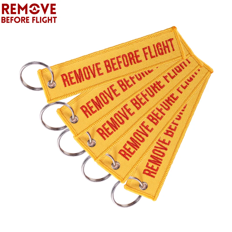 Fashion Keychain Orange Remove Before Flight keyfobs Luggage Safety Tag Embroidery Motorcycle Key Chains for Aviation Gift