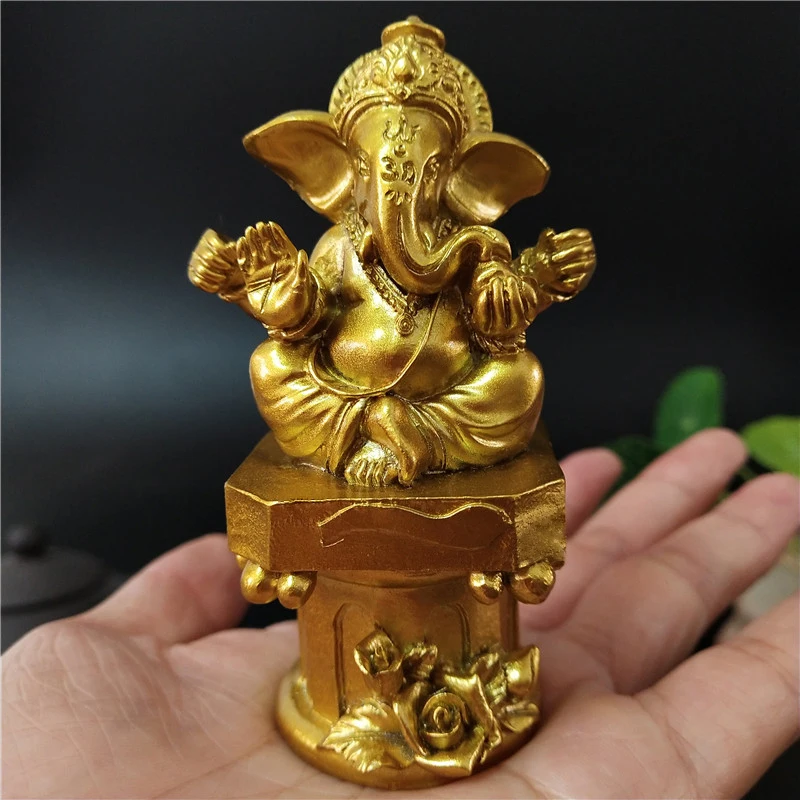 Gold Lord Ganesha Buddha Statue Garden Decoration Indian Elephant God Sculpture Figurine Home Decor Buddha Statues Resin Craft