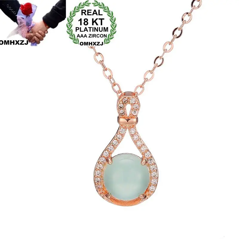 OMHXZJ Wholesale European Fashion Woman Girl Party Wedding Gift Chalcedony AAA Zircon 18KT Rose Gold Pendant Necklace NA127