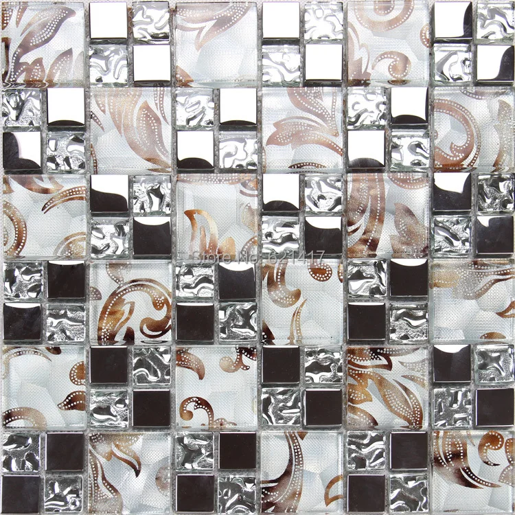 art painting glossy glass mixed metal mosaic tiles kitchen back splash mosaic bathroom shower 12x12