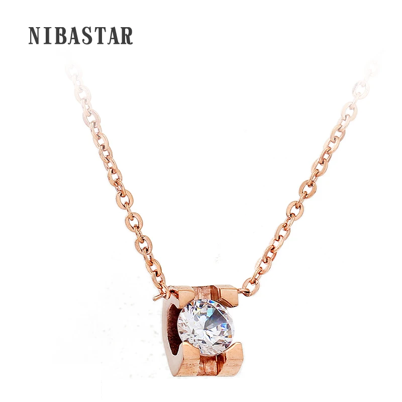 New arrival Rose Gold-Color 316L stainless steel fashion Crystal Zircon choker necklace women jewelry