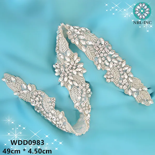 

(30PCS) Wedding dress bridal beaded silver crystal rhinestone appliques iron on for wedding dresses belt WDD0983