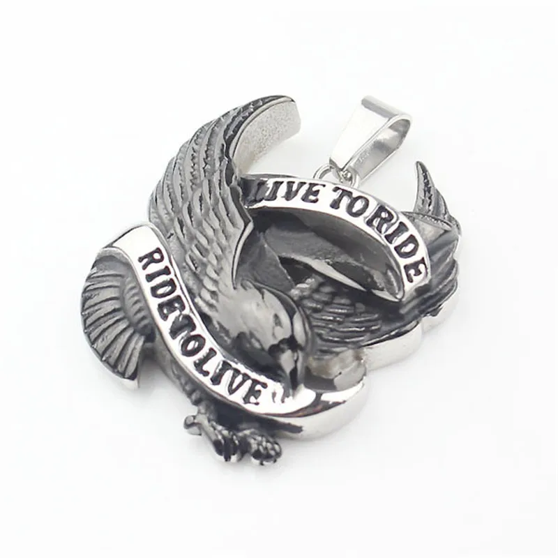 Punk Cool Men\'s Black & Silver color Live to Ride Hawk Eagle 316L Stainless Steel Pendant