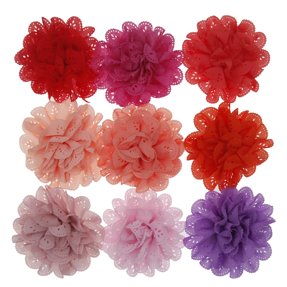 2019 Newborn 11cm Handmade Fabric Hair band DIY Flowers without headband Rose Girls Mesh Flower Accessories NO clip 10Pcs/lot