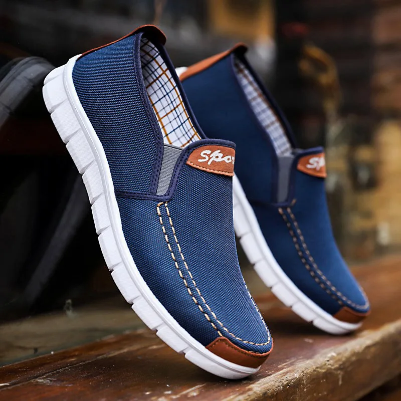 Zapatos de lona para hombre, mocasines planos de tela azul, informales, para verano, 2019