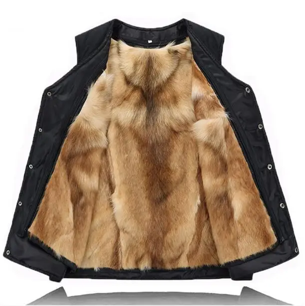 Autumn Winter Outdoor Men‘s Genuine Leather Fur Waistcoat Male Fur One Piece Thermal Natural Fur Vest