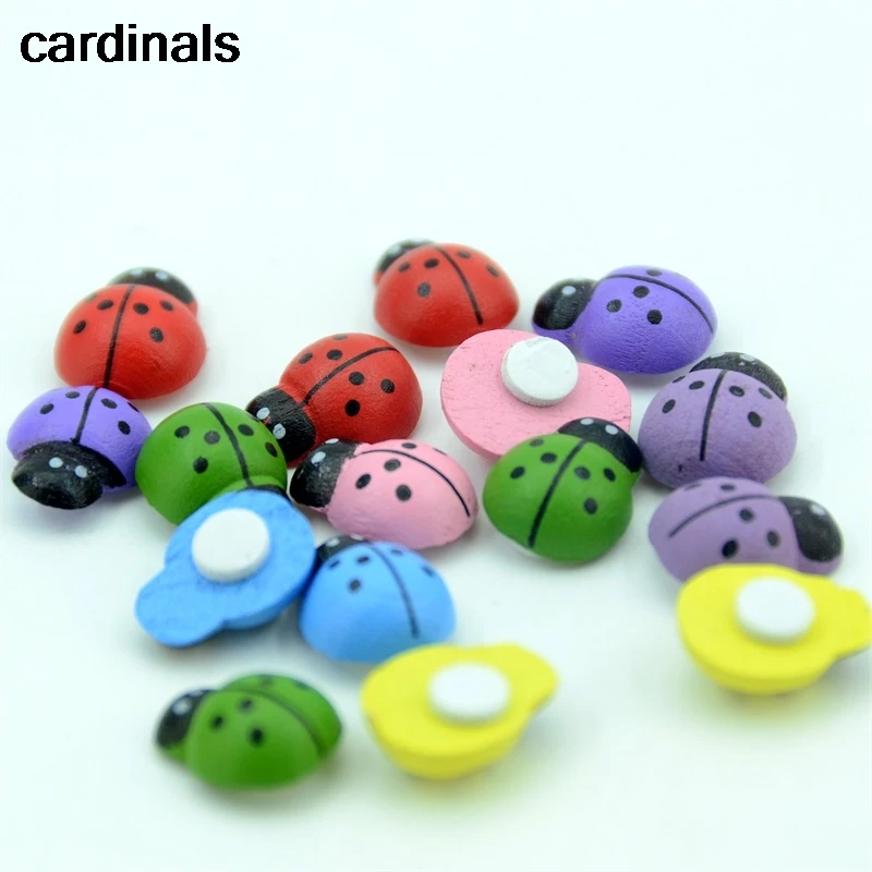 20/50/100Pcs Small Wooden Beetle Sponge Sticker Ladybug Wall Stickers For Kids Painted DIY Craft Wedding Home Party Decoration