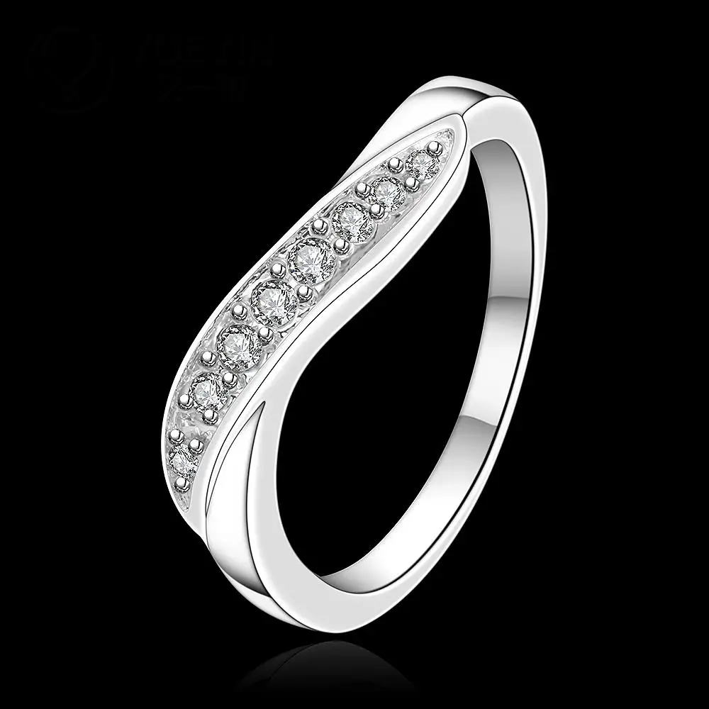 Simple Design Rhinestone Inlay Ring For Women Silver Color 925 Stamp Wedding Unisex Couple Ring For Lovers Dropshipping R159