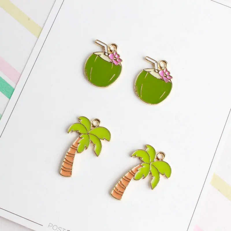 

New Arrival 60PCs Enamel Alloy Pendant Gold Color Plated Oil Drop Fruit coconut Tree DIY Jewelry Bracelet Necklace Metal Pendant