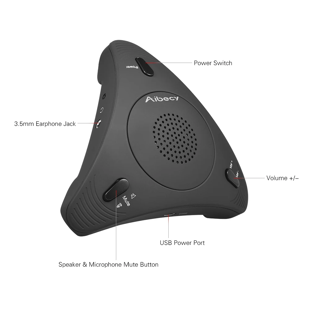 Aibecy USB كمبيوتر مكتبي مؤتمر متعدد الاتجاهات مكثف ميكروفون مكبر الصوت مكبر الصوت لاجتماع الأعمال الفيديو