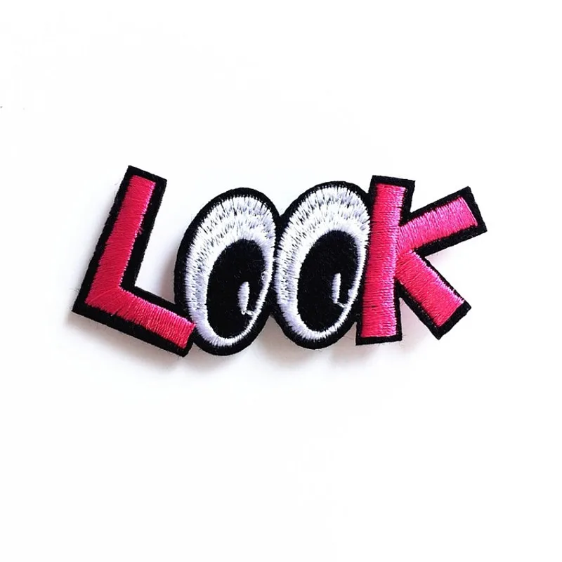 10 Pieces Pink Color Look Letter with Eyes Iron on Patch Interesting Clothing Sticker letter fabric patches DIY Accessories