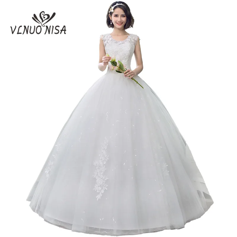 Goedkope Trouwjurken 2022 Zoete Aangepaste Plus Size O Hals Kant Applicaties Koreaanse Baljurk Bridal Dress Vestido De Noiva