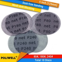 10PCS 5 Inch 125mm Mesh Dust-free Anti-blocking Hook&Loop Sanding Discs Round Abrasive Sandpaper 80#180#240# Car Decorate Paper