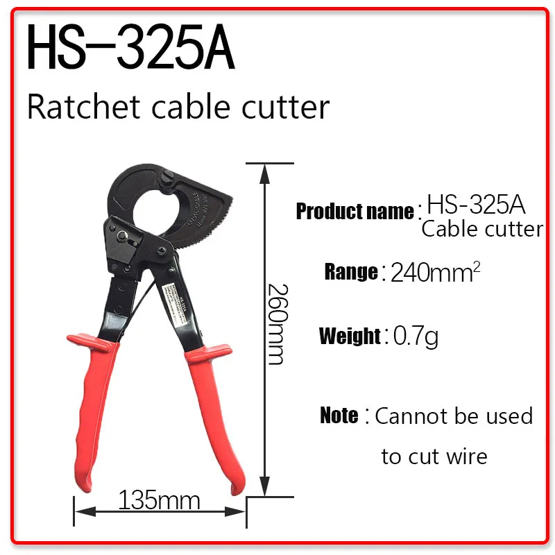 HS 325A ratchet nickel-chromium alloy steel forged cable cutting tool scissors Heavy Duty 240mm Ratchet Cable Cutter