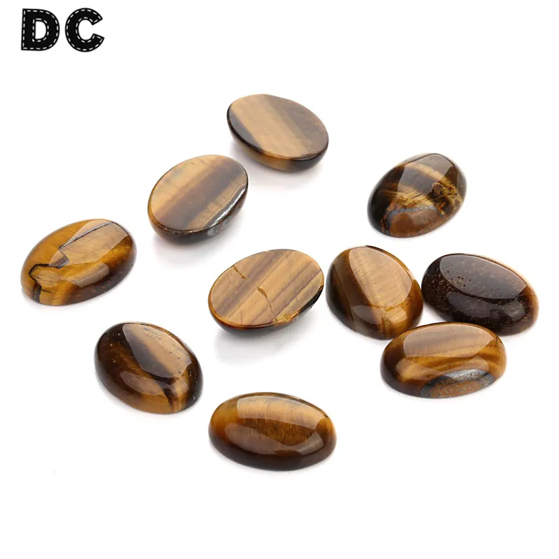 10pcs/lot Flat Back Yellow Tiger Eye Beads 10x14mm/13x18mm/18x25mm Natural Stone Oval Cabochon for DIY Jewelry Findings F5004