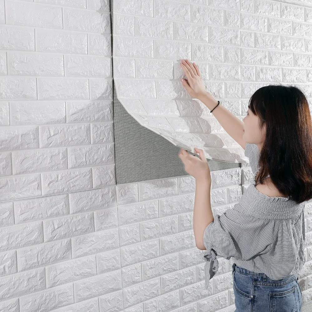 

Brick pattern 3d solid wall stickers bedroom foam wallpaper self-adhesive anti-collision wall skirt background decoration70*77cm