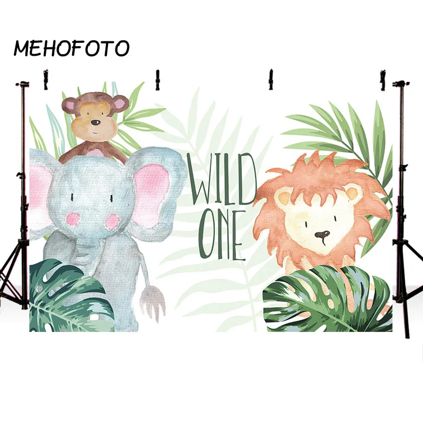 Wild One Backdrop Jungle Safari Birthday Photography Background 1st Birthday Animal Elephant Lion Baby Shower Backdrops