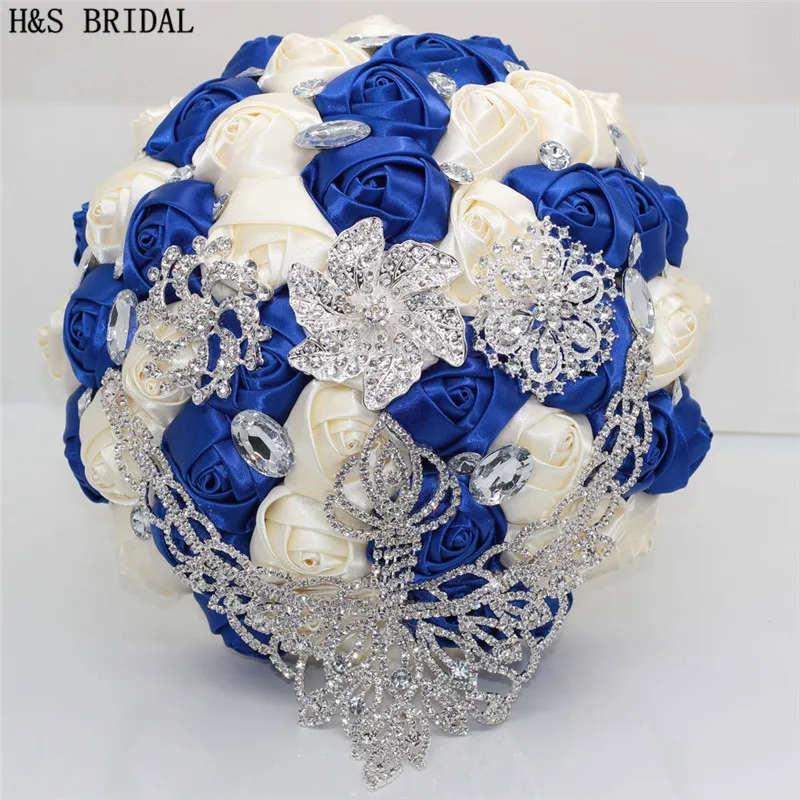 H&S BRIDAL Rhinestone elegant Wedding Flowers Bridal Bouquets Artificial Wedding Bouquets Crown crystals buque de noiva 2019