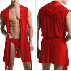 Drop new 2019 hot sell Silky Men's robes comfortable casual bathrobes sleeveless Viscose Hooded robe homewear sleepwear