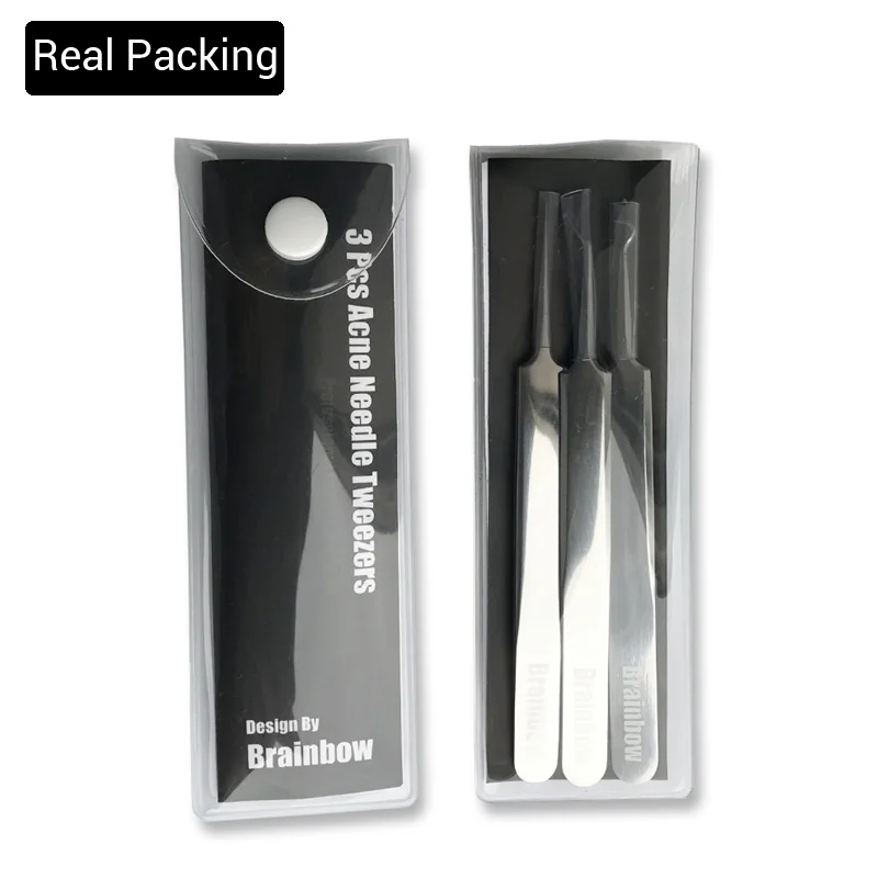 Brainbow 3 pc/Pack Point Noir Pince À Épiler de Point Noir et Défaut Décapants Point Bend Chef Gib Comédon Acné Extractor Visage Soins de La Peau Outils