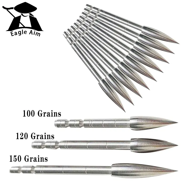 Hunting Crossbow 80,100, 120, 150 Grain Point Arrowheads, Carbon Steel, Target Broad Head for Carbon Arrows Bolts Shaft, 12Pcs