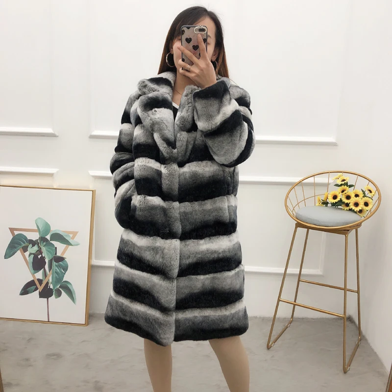 

New chinchilla fur coats women winter warm real rex rabbit fur overcoat siut collar real Totoro fur outerwear female fur jacket