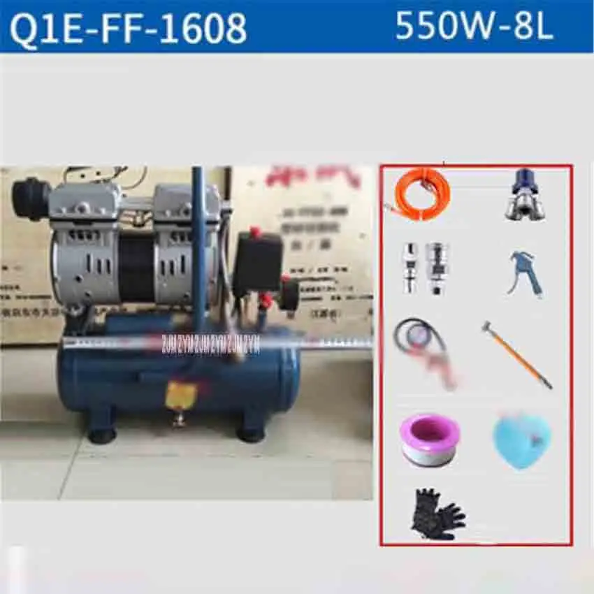 

FF-1608 Small Air Compressor High Pressure Air Pump Air Pump Woodworking Oilless Silent Air Compressor 8L Gas tank volume 550W