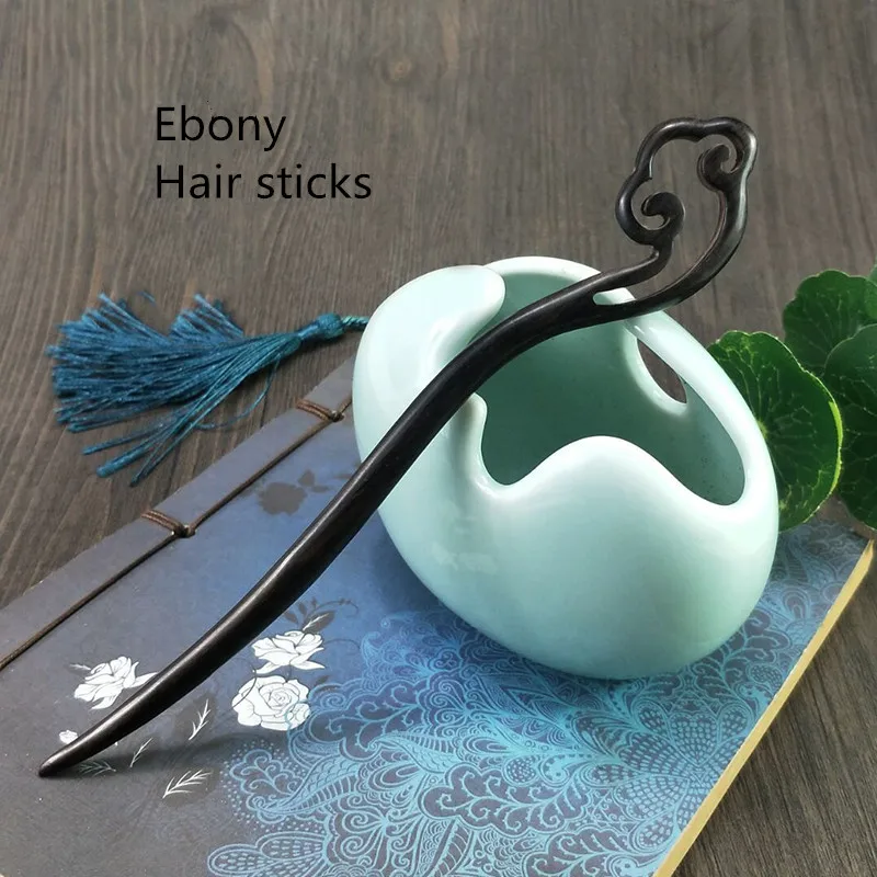 Classical Natural Ebony Hair sticks Ancient Costume Wooden head ornaments traditional Han Chinese clothing hair Accessories