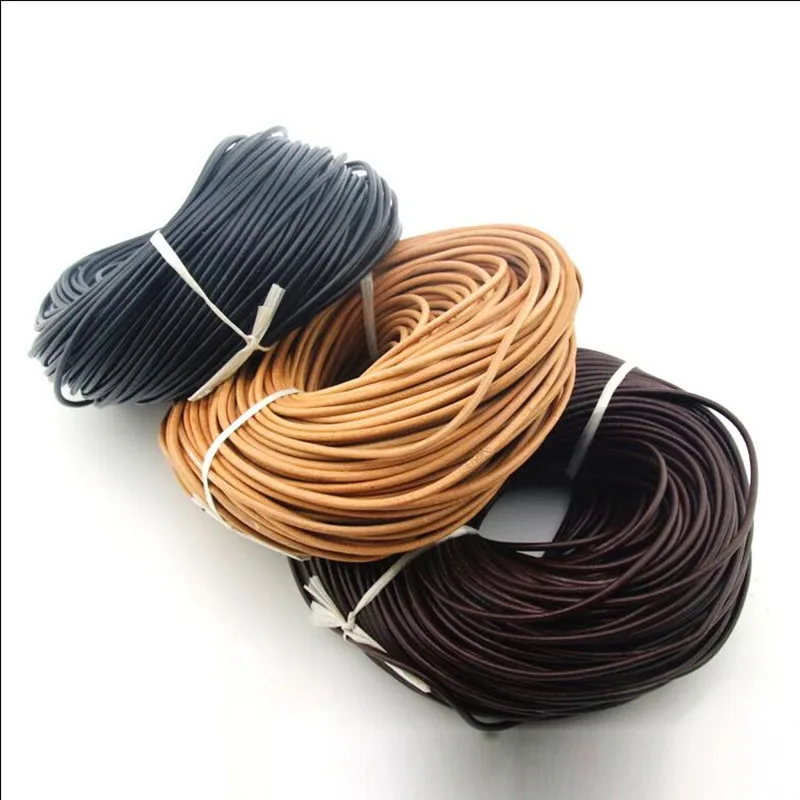 

1.5 2 2.5 3 4 5 6 mm Black Brown Round Real Genuine Leather Jewelry Cord String Lace Rope DIY Necklace Bracelet Making Finding