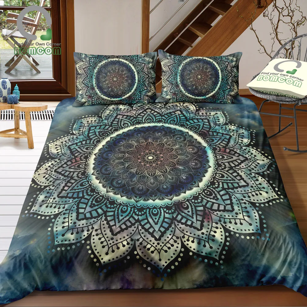 BOMCOM 3D Futuristic Complex Kaleidoscopic Mandala Force Galaxy BOHO Gypsy Yoga Duvet Cover Sets 100% Microfiber Dark