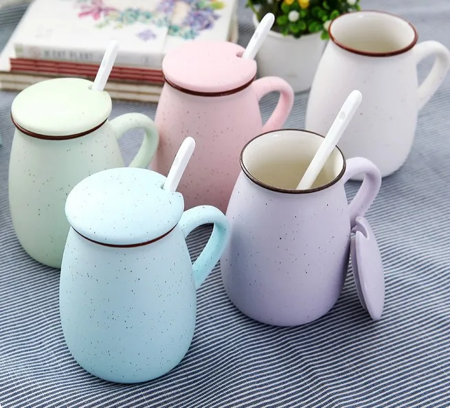 1PC  Korean Originality Simple Pure Ceramic Coffee Milk Cup Starry Retro Mugs With Cover And Spoon LF 090