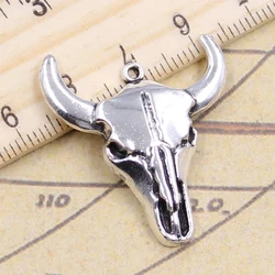 10pcs Charms Bull Skull 32x28mm Antique Bronze Silver Color Pendants Making DIY Handmade Jewelry Factory Wholesale