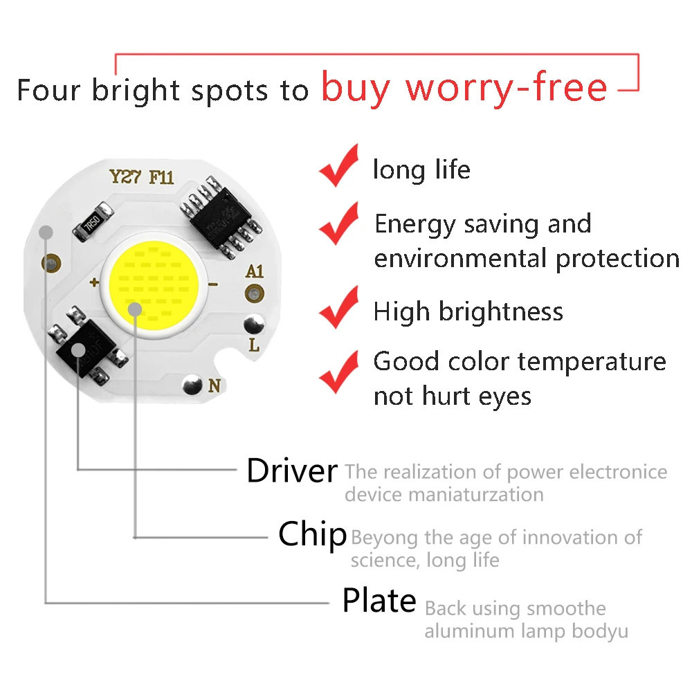 5 sztuk Chip lampa cob LED prawdziwa moc 3W 5W 7W 10W 12W Y27 żarówka ledowa 220V IP65 wejście inteligentny IC dla DIY LED światło halogenowe