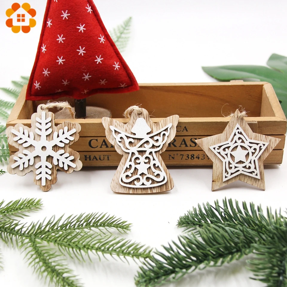 2PCS Vintage European White Wooden Pendants Ornaments Hanging Gifts For Wedding&Christmas Party Decorations Tree Ornaments