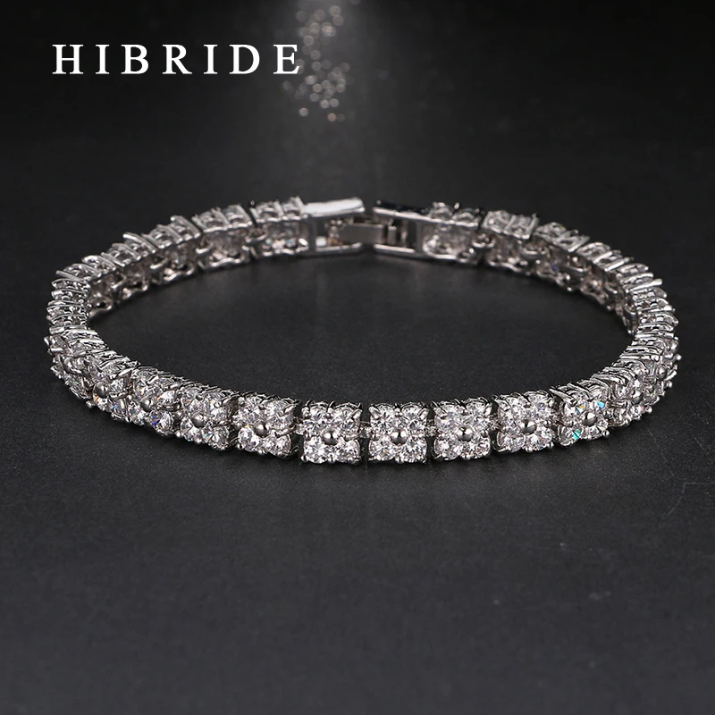 

HIBRIDE JEWELRY Brand Charm Cubic Zircon Wedding Bracelets For Women Gift,White Gold Color Bangles Luxury Women Jewelry, B-22