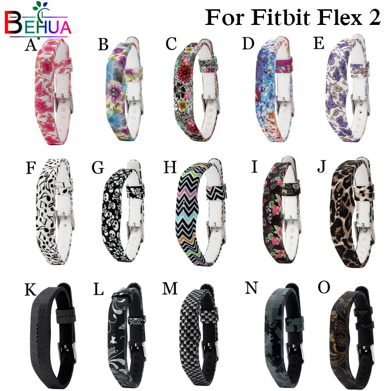 

High Quality Silicone Classic Wrist Band Watch Strap for Fitbit Flex 2 Watchbands Bracelet Adjustable Floral Prints watch band