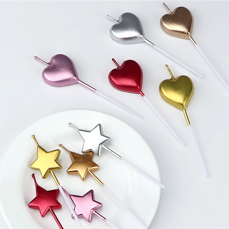 

20-50 Pcs/Set Cute Gold Silver Heart Star Birthday Candles For Cake Candles Love Candle Kids Party Supplies Decoration