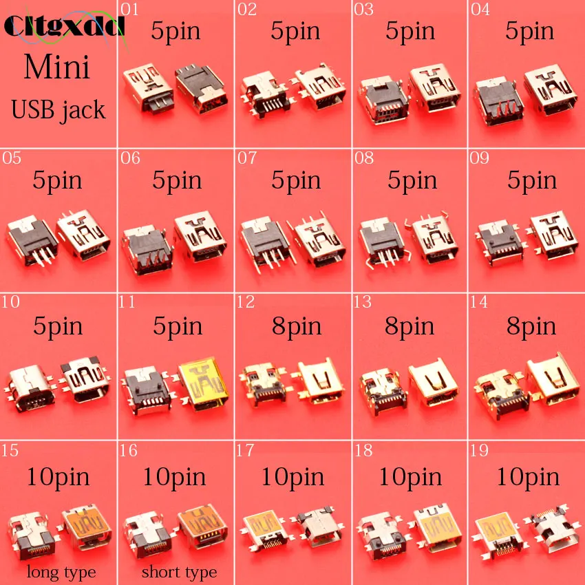 cltgxdd 1PCS Female Mini USB Socket V3 Port For MP3 MP4 USB Type B 5pin 8pin10pin SMT SMD USB jack Connector repair parts