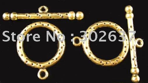 FREE SHIPPING 60sets Antiqued gold  circle toggle clasps A1408G