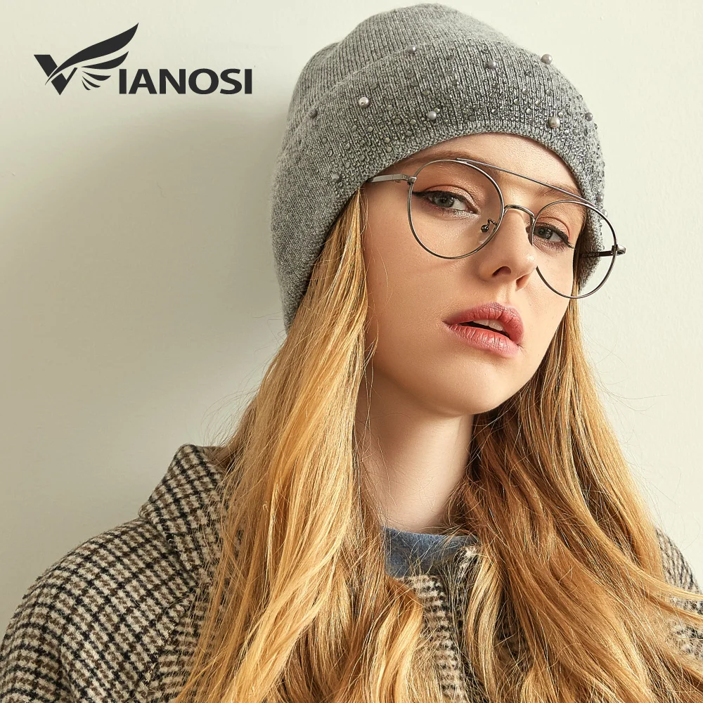 VIANOSI Knitted Winter Hat Women Thick Female Beanies Warm Cap Rhinestone Pearl Wool Hats for Women